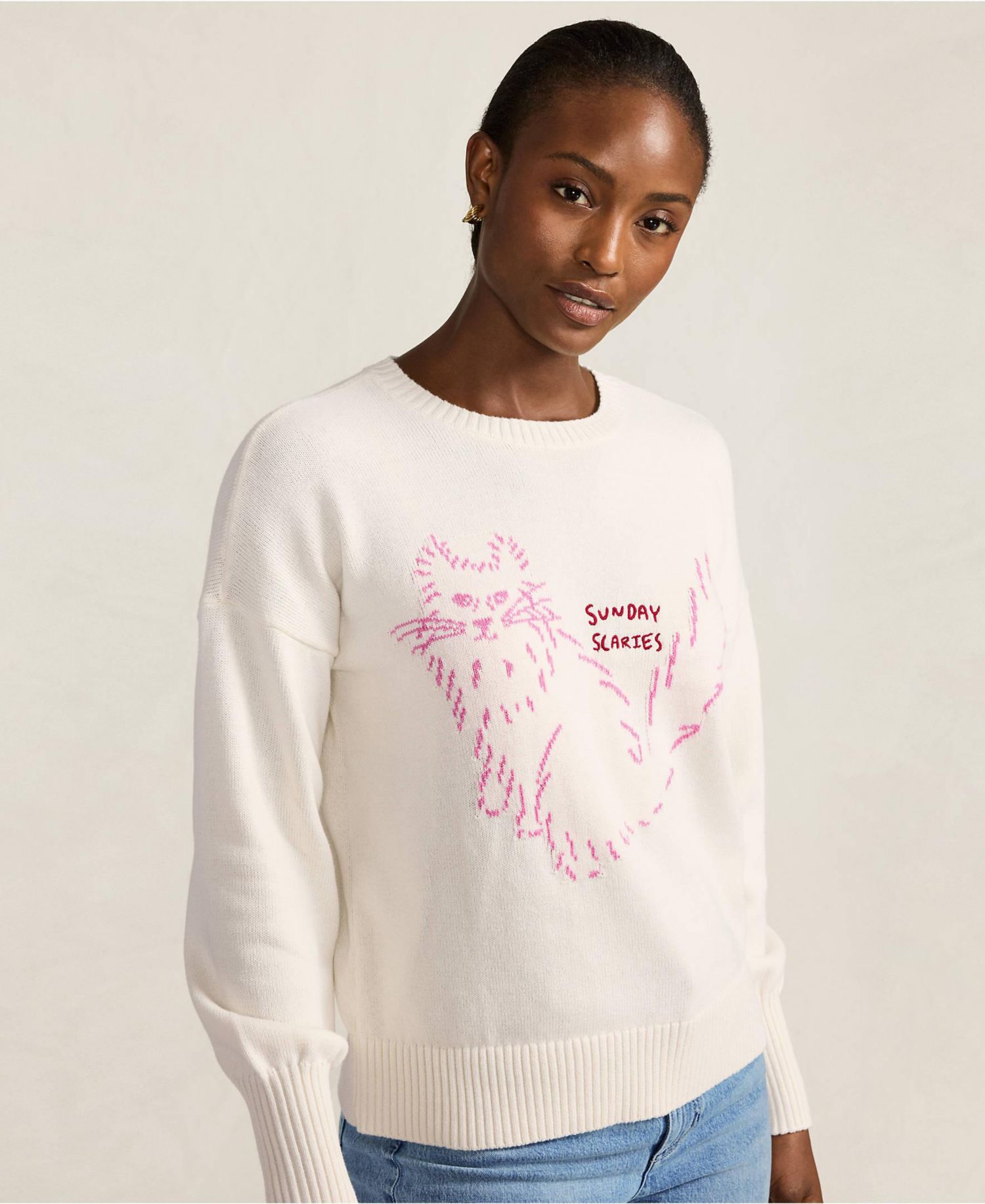 Women's Drifter Drop Shoulder Placed Jacquard Crew Neck Sweater