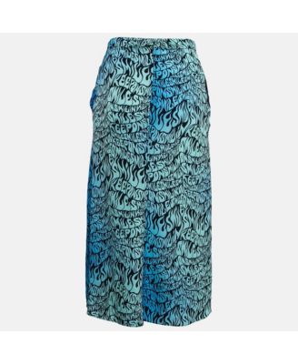 Women's Blue Printed Crepe De Chine Midi Skirt