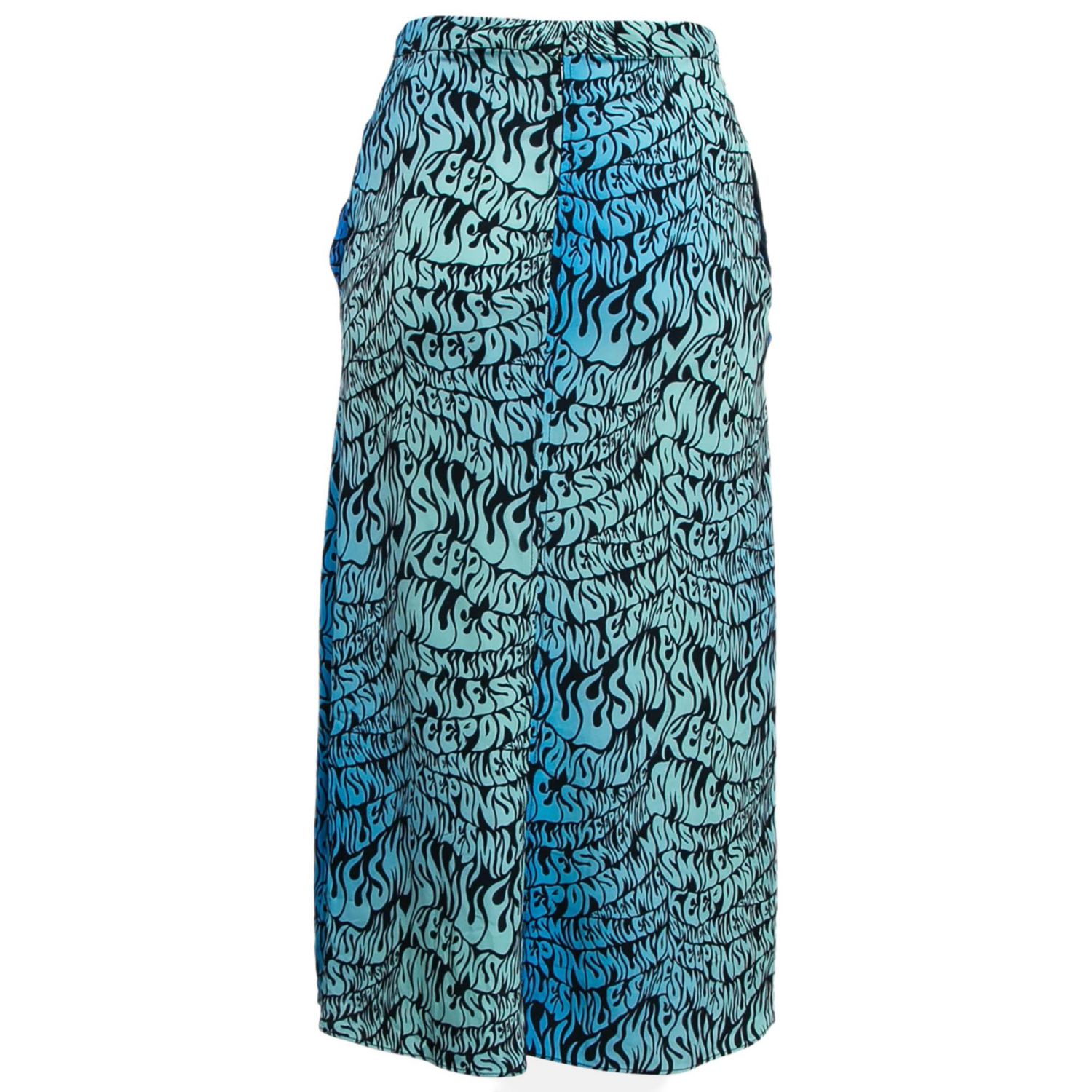 Women's Blue Printed Crepe De Chine Midi Skirt