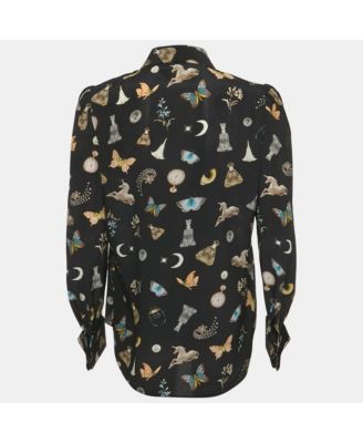 Women's Printed Silk Tie Up Neck Blouse