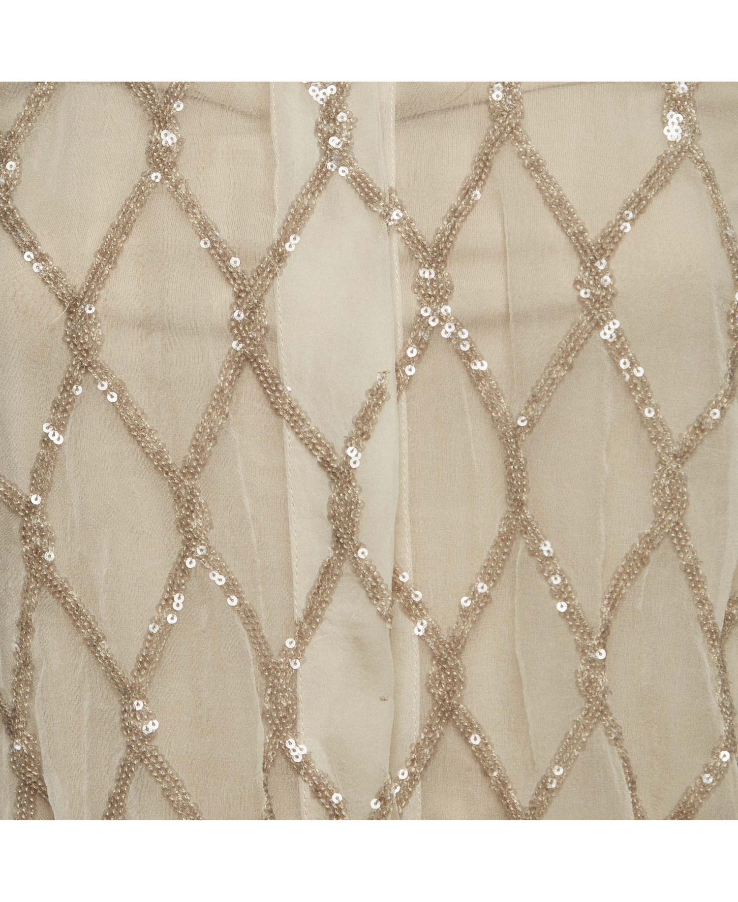 Women's Beige Argyle Sequined Silk Shirt