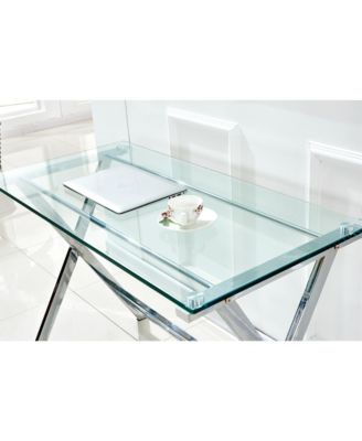 Glass Computer Desk, Transparent Tempered  Glass Laptop Table with Rounded Edges Desks, Sofa Table