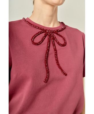 Women's Beaded Bow T-Shirt