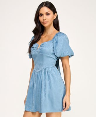 Juniors' V-Neck Puff-Sleeve Dress