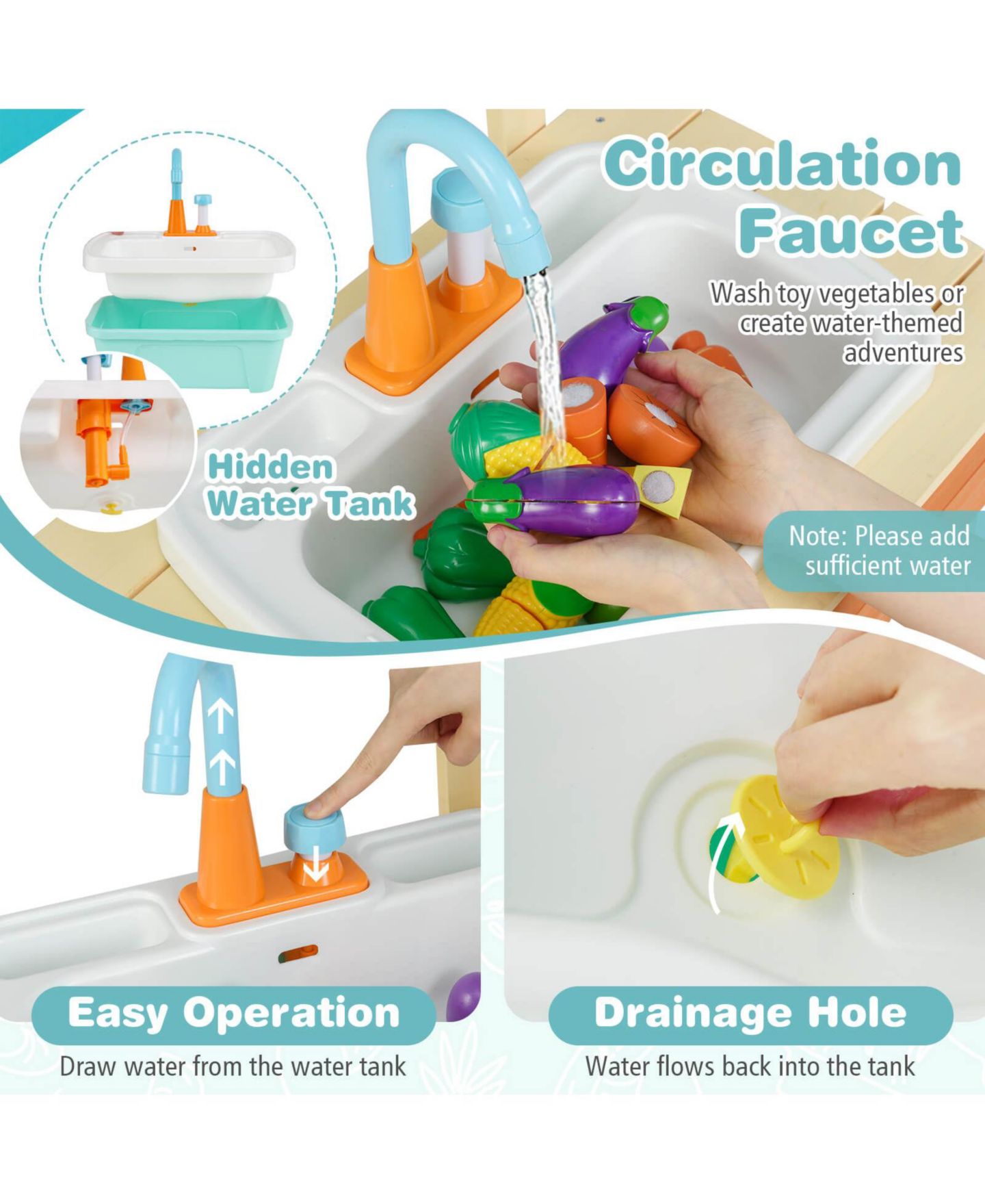 Детская игрушка Costway Water Play Wooden Mud Kitchen, Ages 3-8, цвет: Assorted Pre-Pack — фото 6