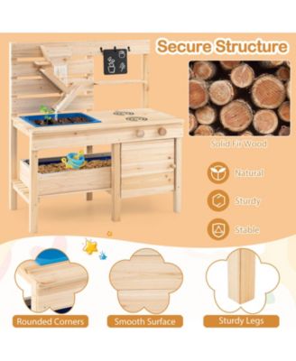 Mud Kitchen with Detachable Sandbox Outdoor Play Pretend Kitchen with Stoves