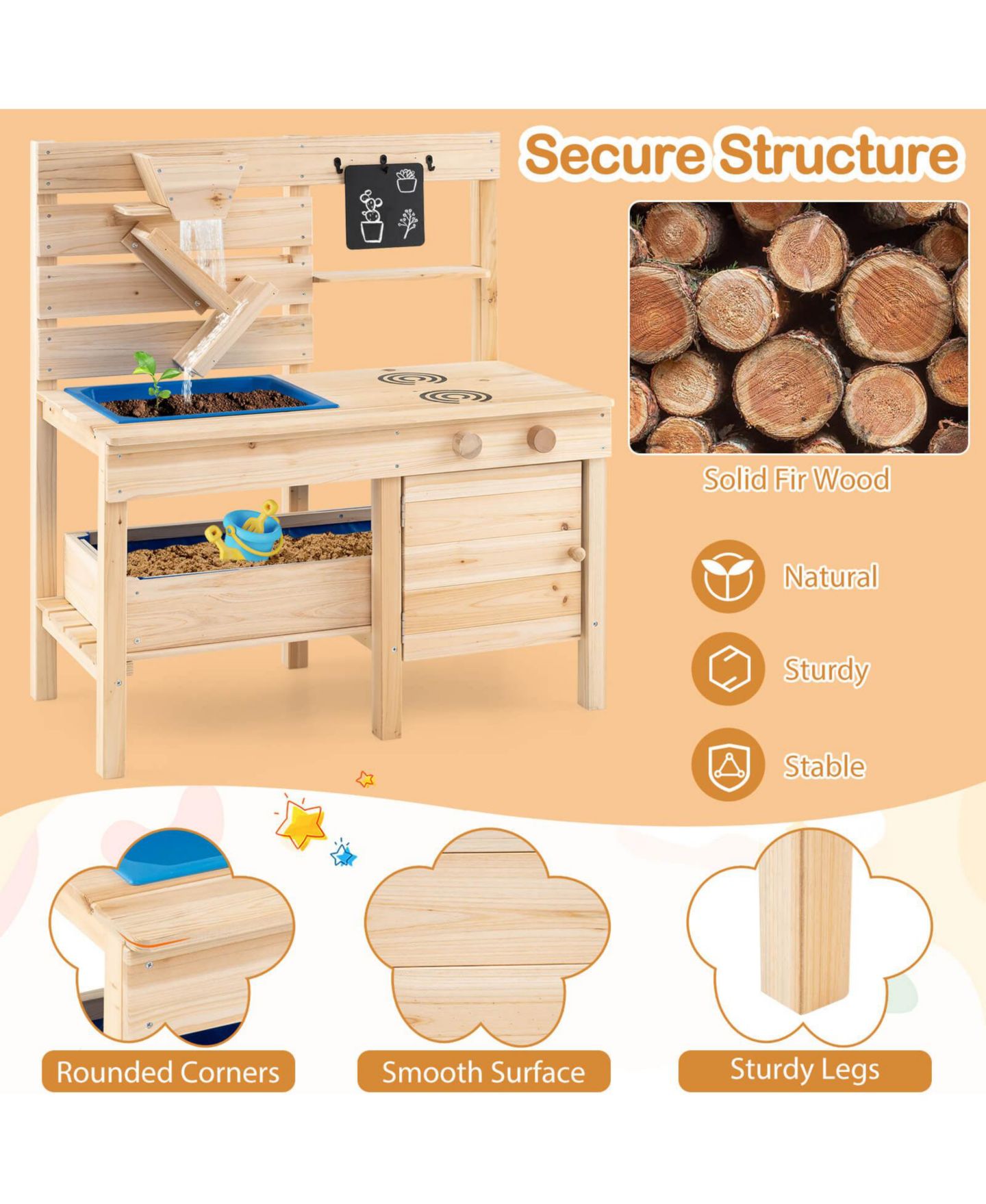 Детская игрушка Costway Detachable-Sandbox Outdoor Mud Kitchen, 3–8 лет, цвет: Натуральный — фото 6