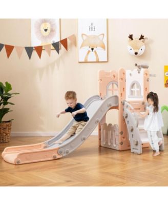 6 in 1 L-shaped Toddle Slide for Toddlers Age 1-3 Baby Slide with Basketball Hoop