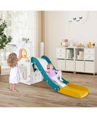 6 in 1 L-shaped Toddle Slide for Toddlers Age 1-3 Baby Slide with Basketball Hoop