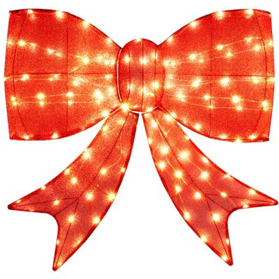 37" Lighted Christmas Bow Decoration with 150 Warm White LED Lights,2 Hanging Rings
