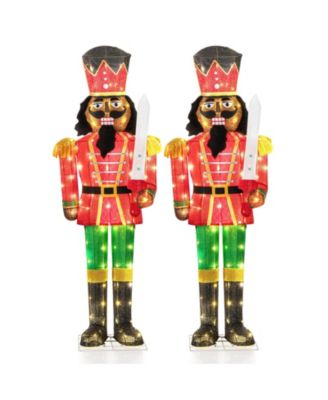 5 FT Lighted Christmas Nutcracker with Glitter Sword, 100 LED Lights Ground Stakes