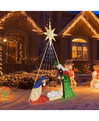 6 FT Lighted Nativity Scene with 240 LED Lights Zip Ties & Ground Stakes