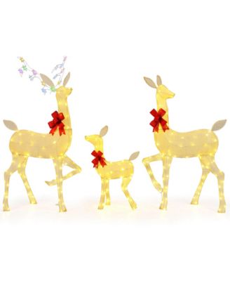 3 PCS Lighted Family Deer Set with LED Lights RGB Flashing Lights 12 Ground Stakes