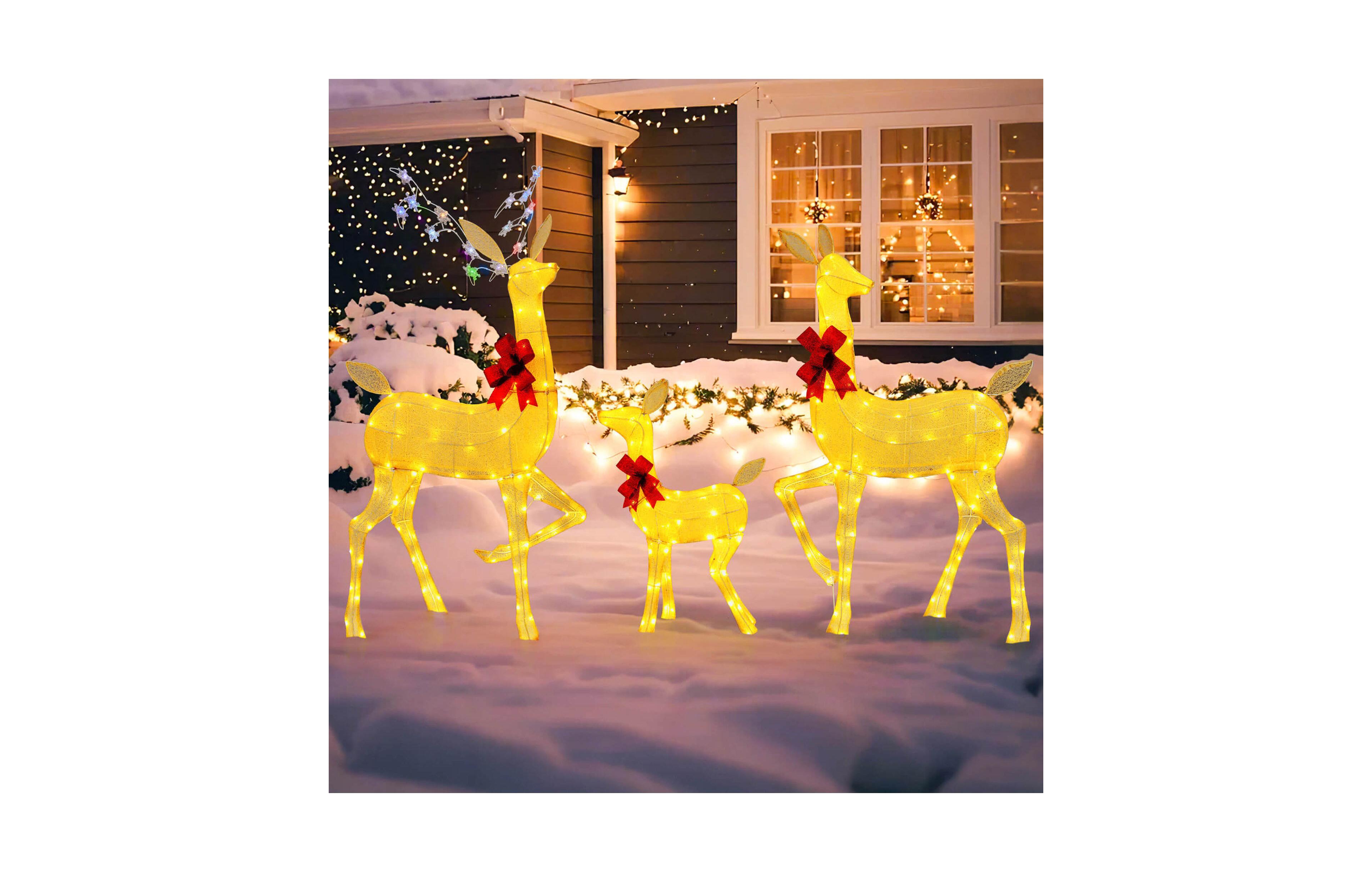 3 Pcs Lighted Family Deer Set with Led Lights Rgb Flashing 12 Ground