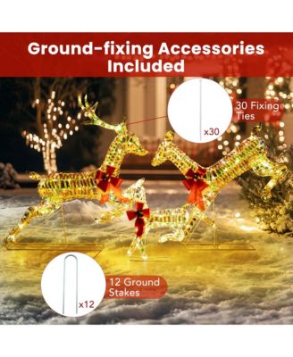 Christmas Lighted Reindeer with LED Lights and Red Bows Stakes