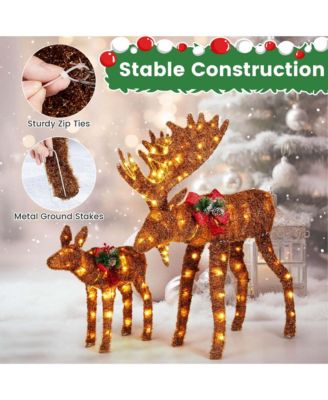 2 PCS Lighted Moose Family Light-up Xmas Deer Decorations with 170 LED Lights