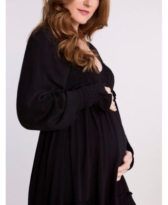 Maternity V-Neck Long Sleeve Smocked Tiered Short Dress - Motherhood