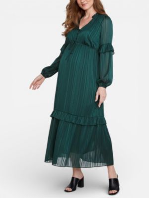 Maternity Motherhood V-Neck Long Sleeve Tiered Maxi Dress