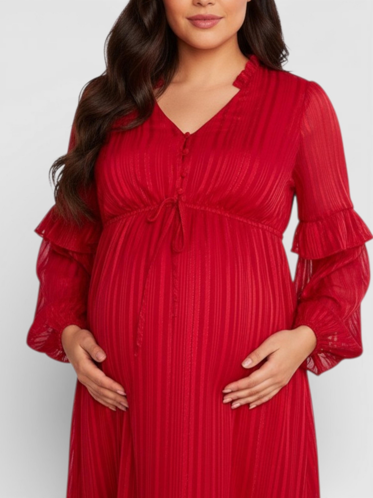 Motherhood Maternity V-Neck Long Sleeve Tiered Maxi Dress
