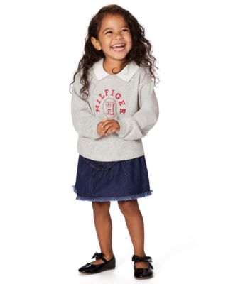 Girls' 2T-6X Collared Top and Denim Flare Skirt, 2-Piece Set