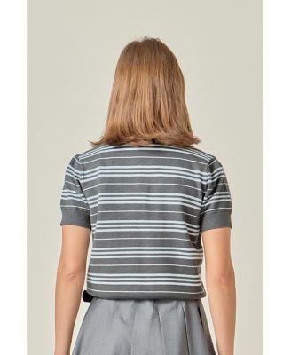 Women's Striped Polo Knit Top