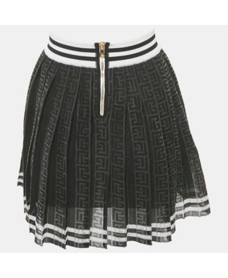 Women's Black Monogram Mesh Pleated Mini Skirt