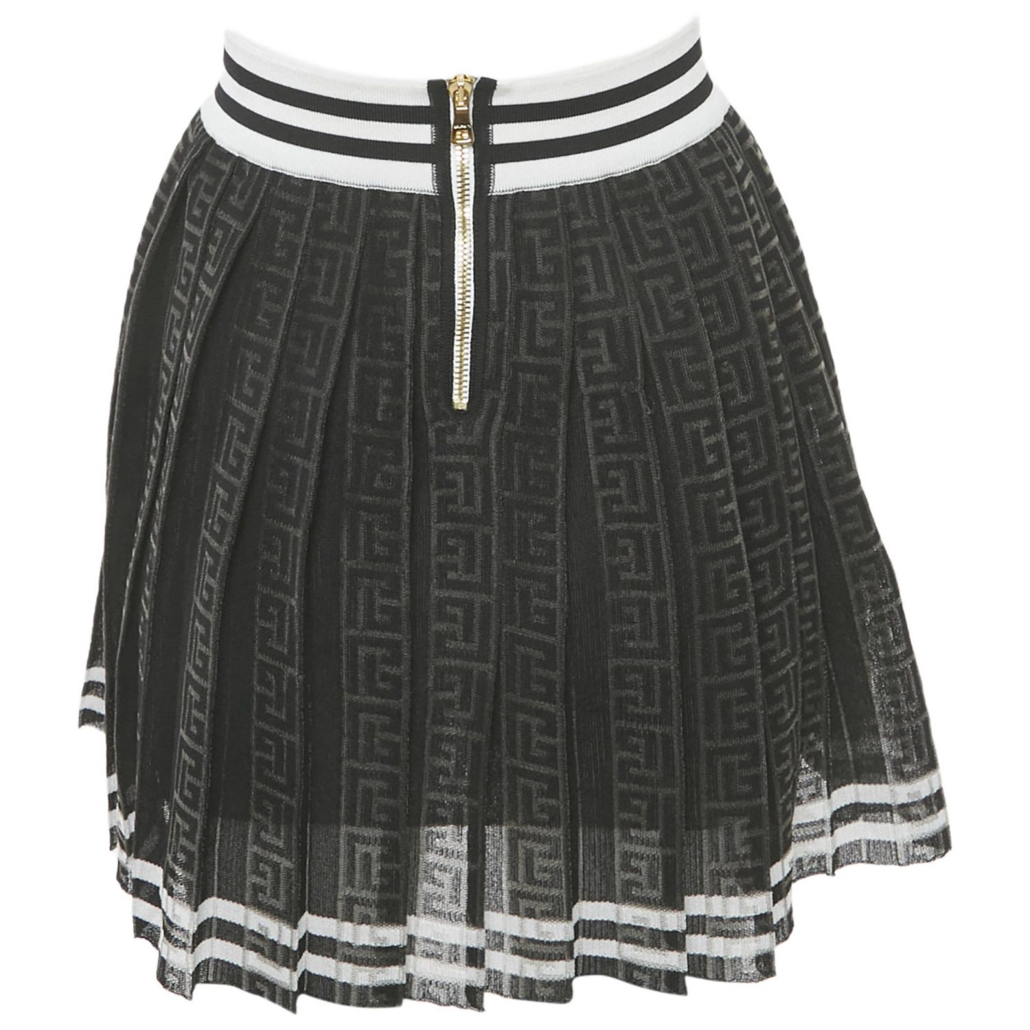 Women's Black Monogram Mesh Pleated Mini Skirt