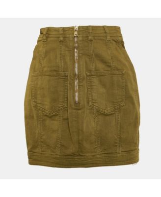 Women's Olive Green Distressed Denim Accents Mini Skirt