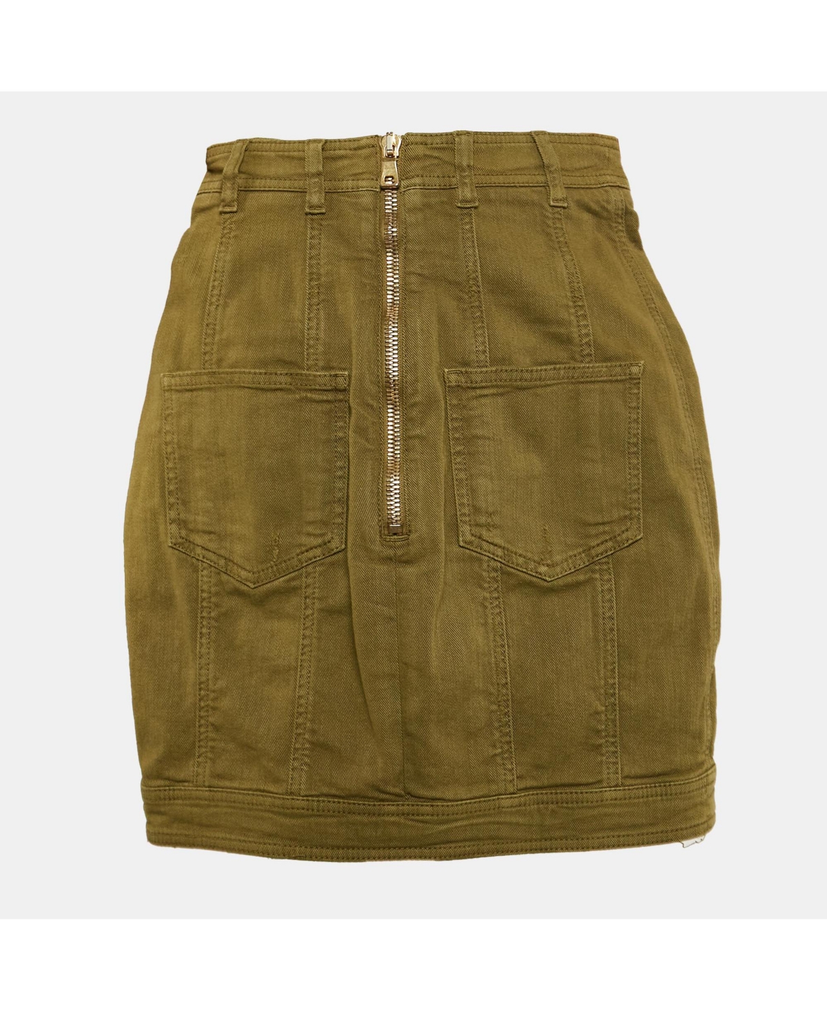Pre-Owned Balmain Women's Olive Green Distressed Denim Accents Mini Skirt
