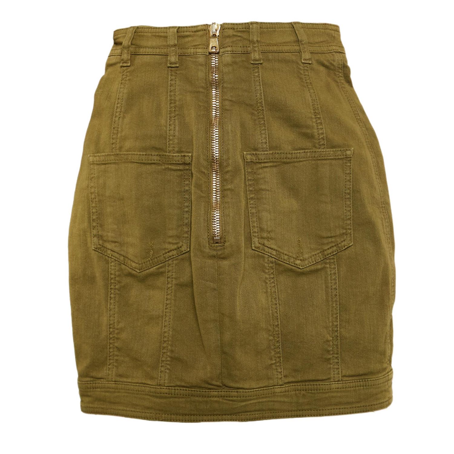 Women's Olive Green Distressed Denim Accents Mini Skirt