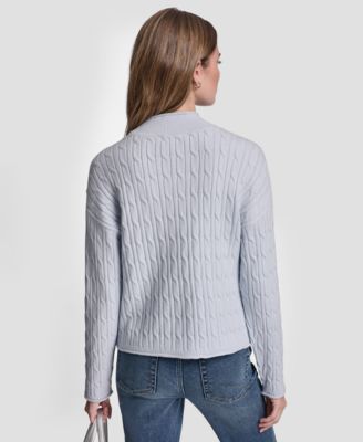 Women's Mock Neck Drop Shoulder Cable Sweater