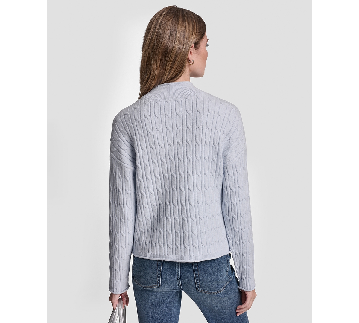 Dkny Jeans Women's Mock Neck Drop Shoulder Cable Sweater