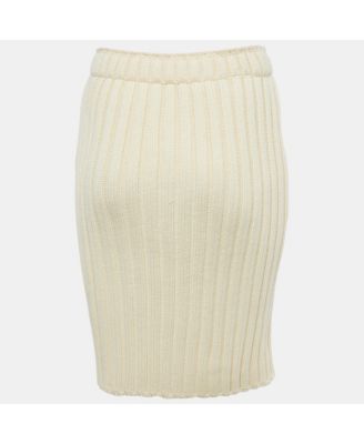 Women's Cream Rib Knit Pencil Skirt