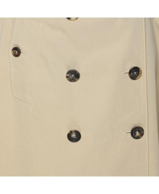 Women's Beige Cotton Asymmetric Trench Belted Skirt