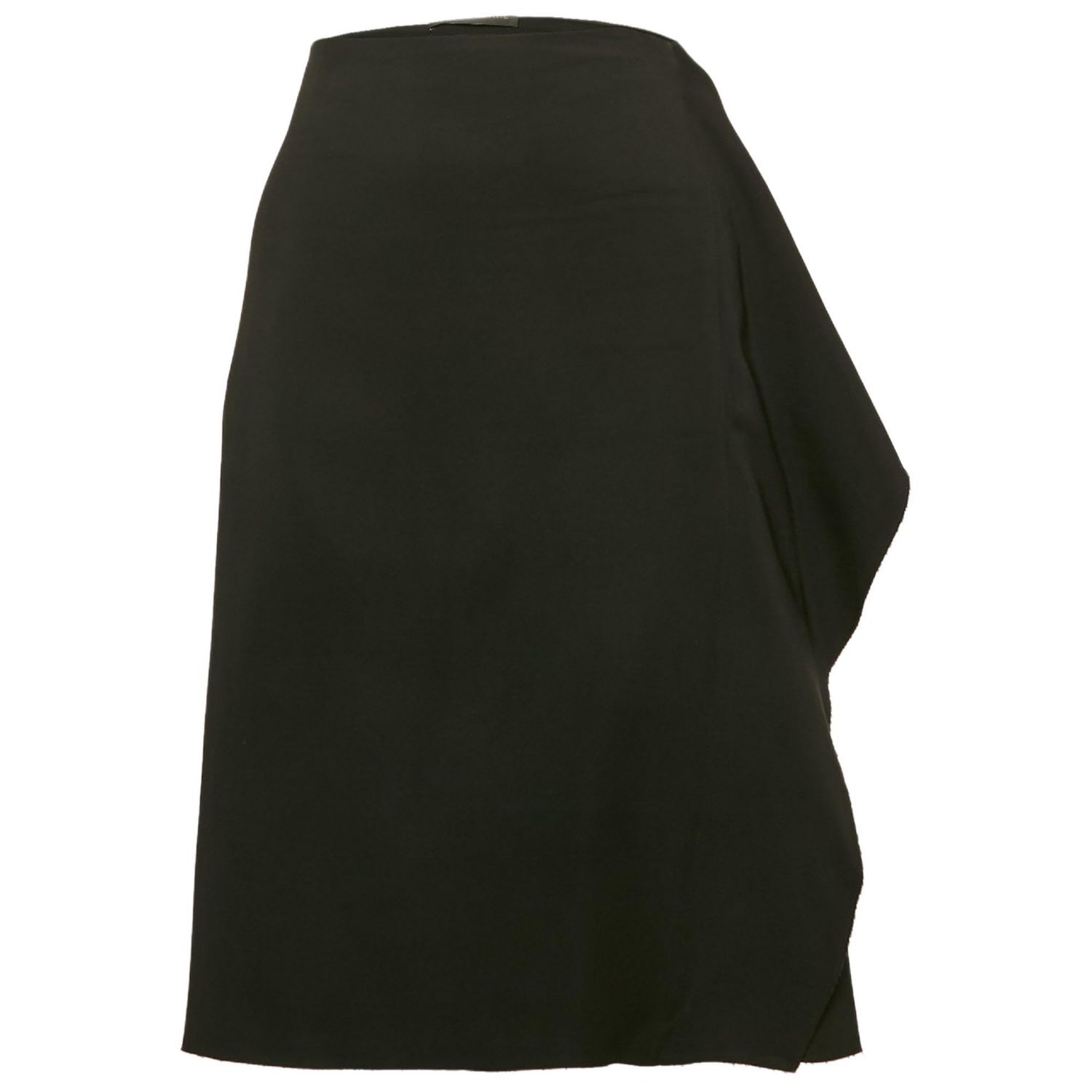 Women's Black Sateen Drape Detail Pencil Skirt