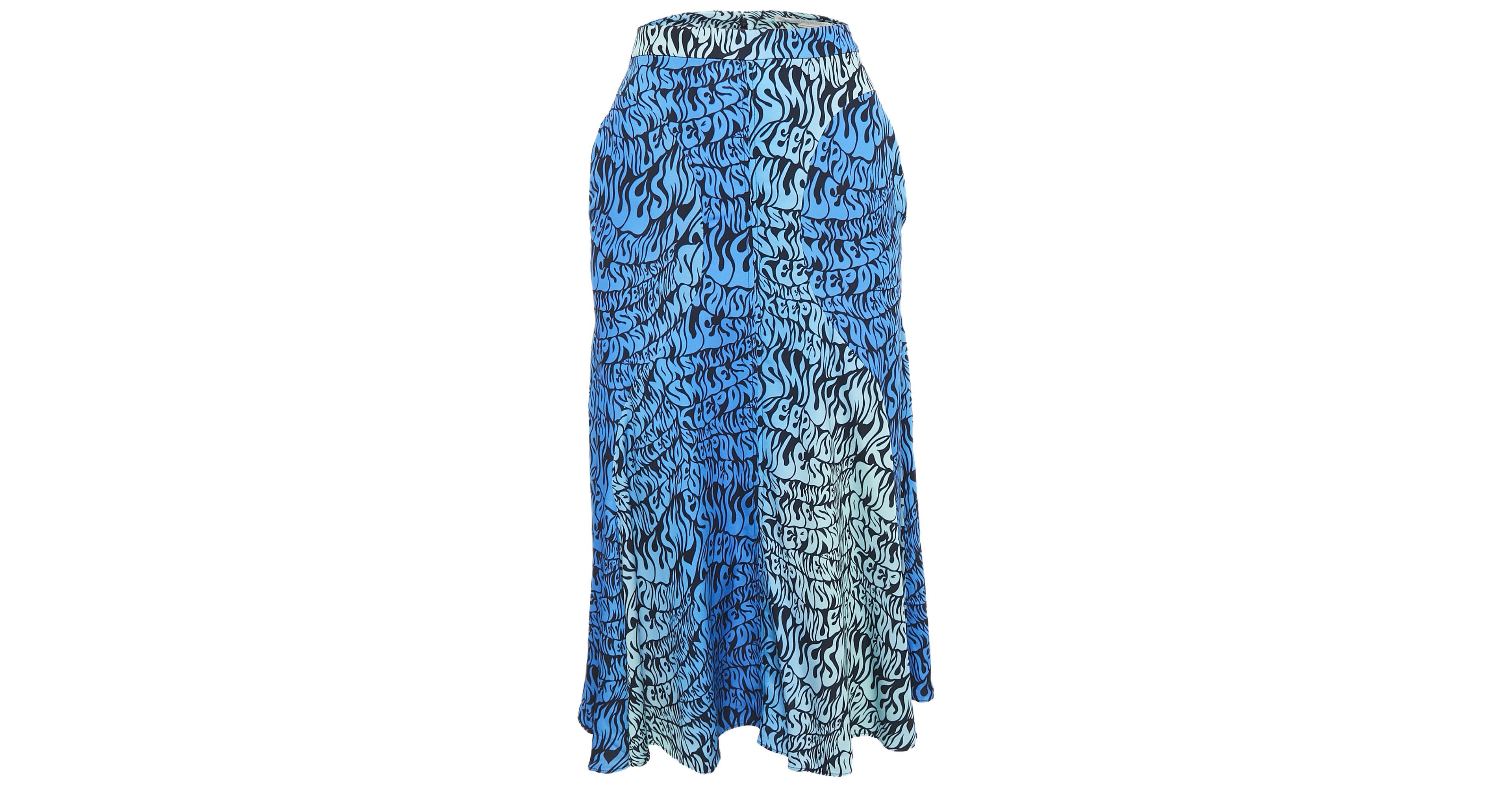 Pre-Owned Stella Mccartney Women's Blue Printed Crepe Midi Skirt