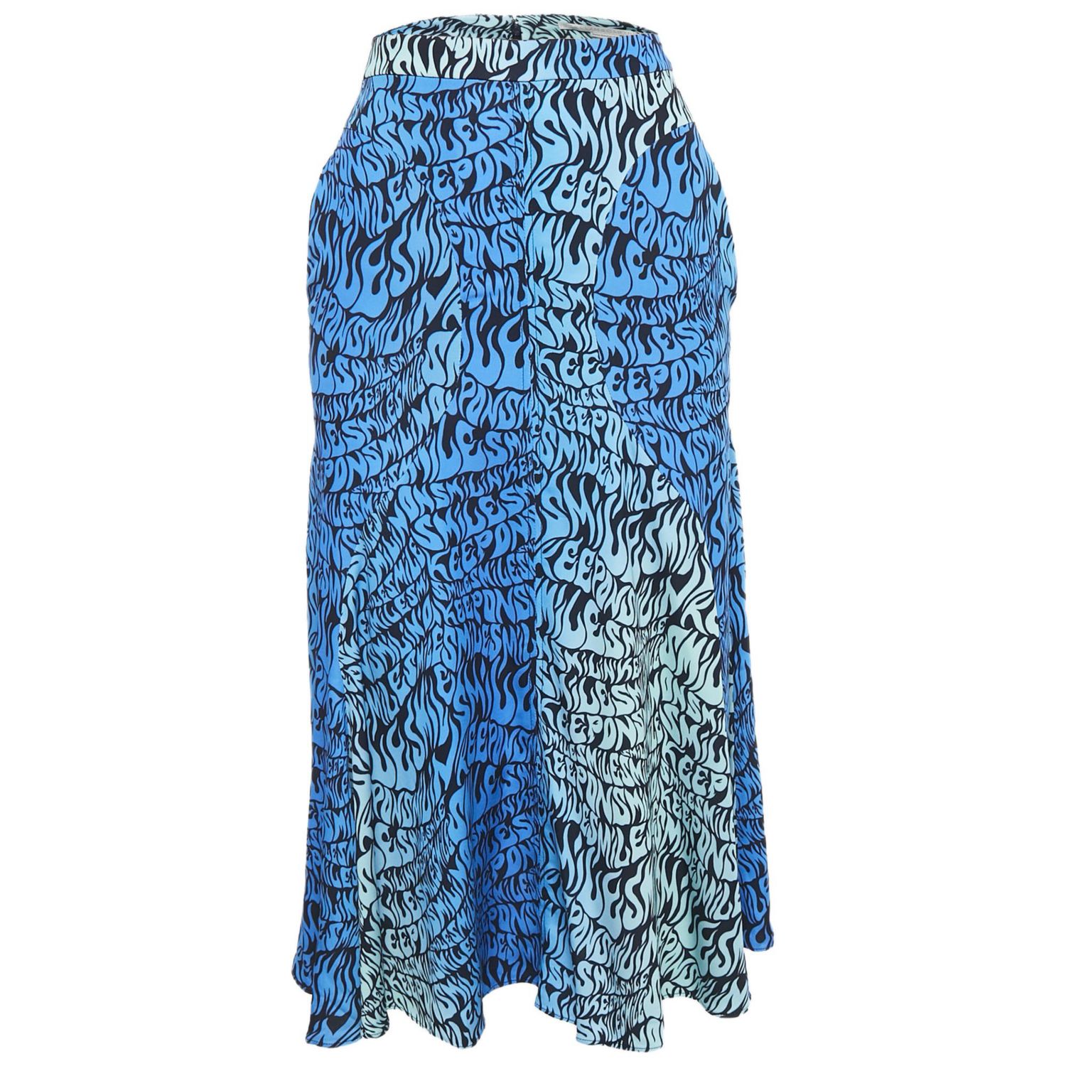 Women's Blue Printed Crepe Midi Skirt