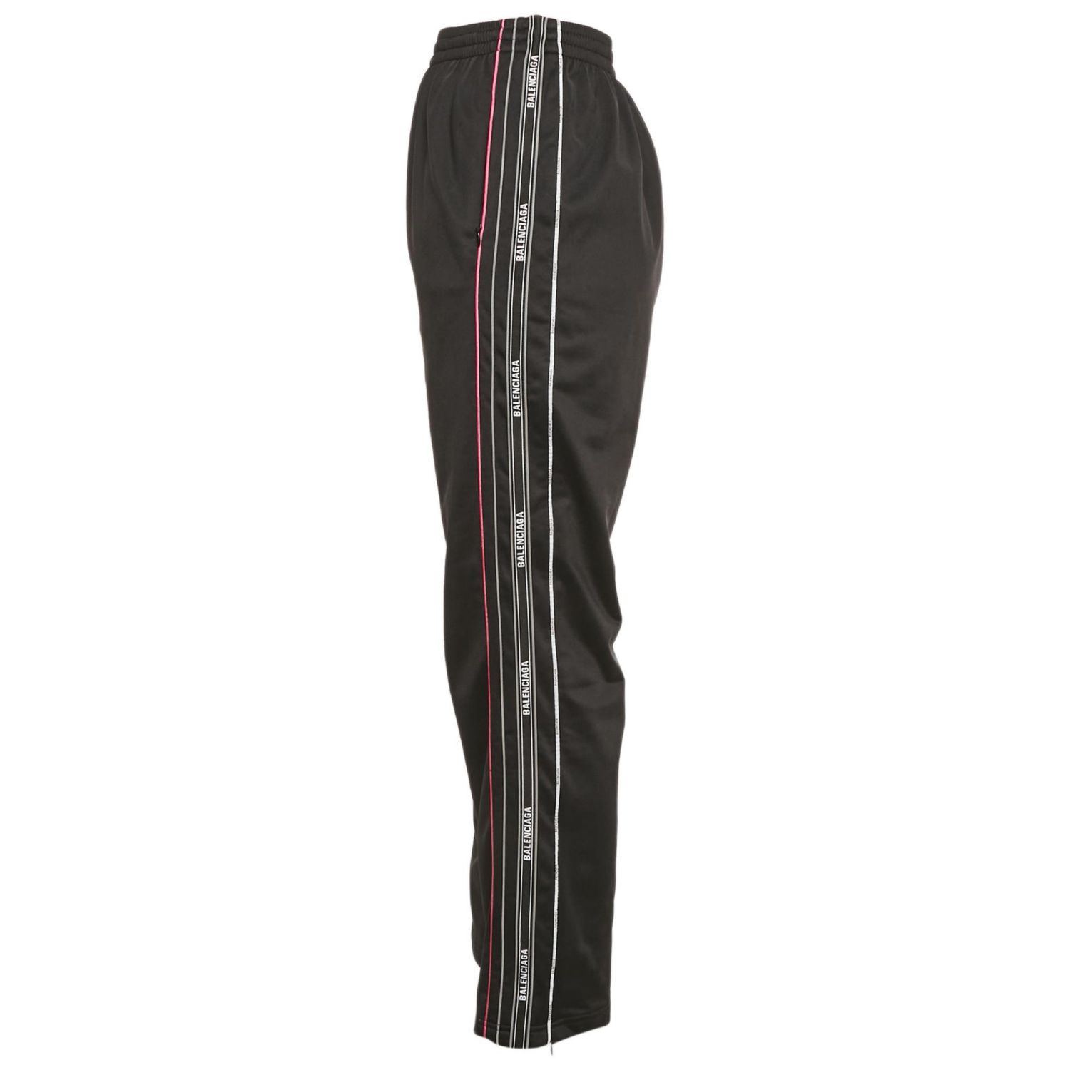Women's Black Synthetic Logo Stripe Detail Track Pants