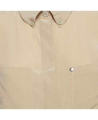 Women's Beige Silk Buttoned A-Line Sleeveless Shirt Blouse