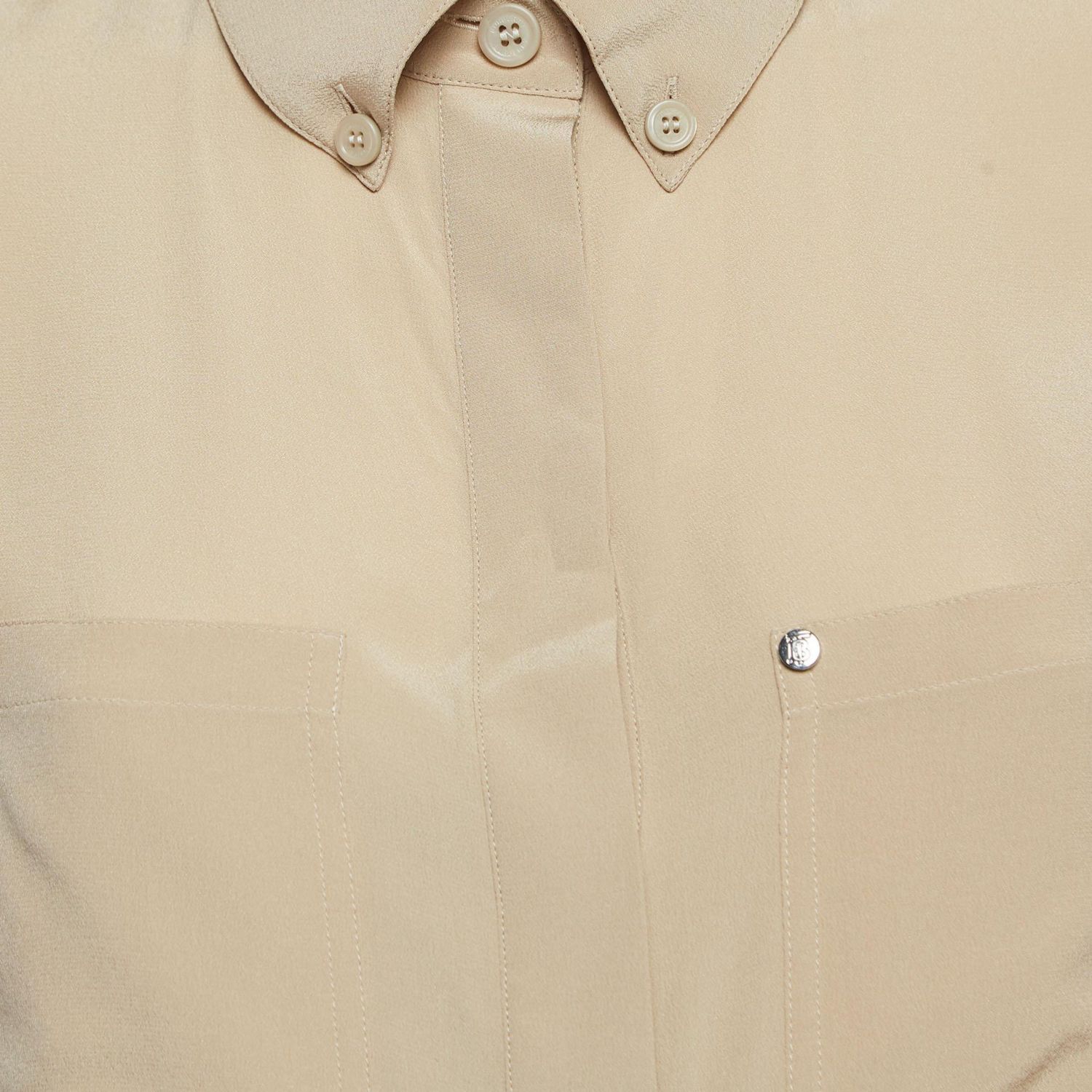 Women's Beige Silk Buttoned A-Line Sleeveless Shirt Blouse