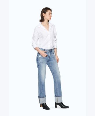 Women's Mid-Rise Straight Cuffed Distressed Jeans