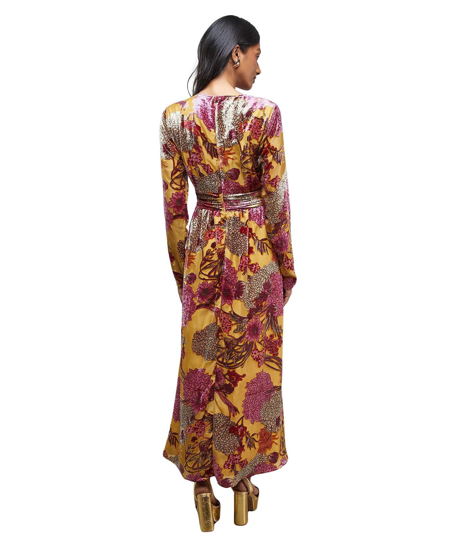 Women's Plunge Neck Waisted Midi Dress