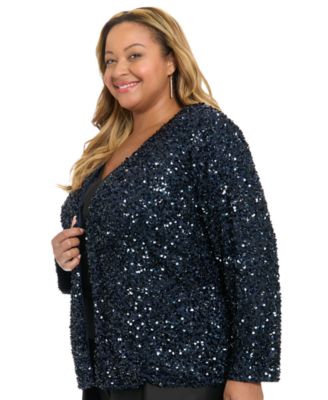 Plus Size Sequined V-Neck Jacket