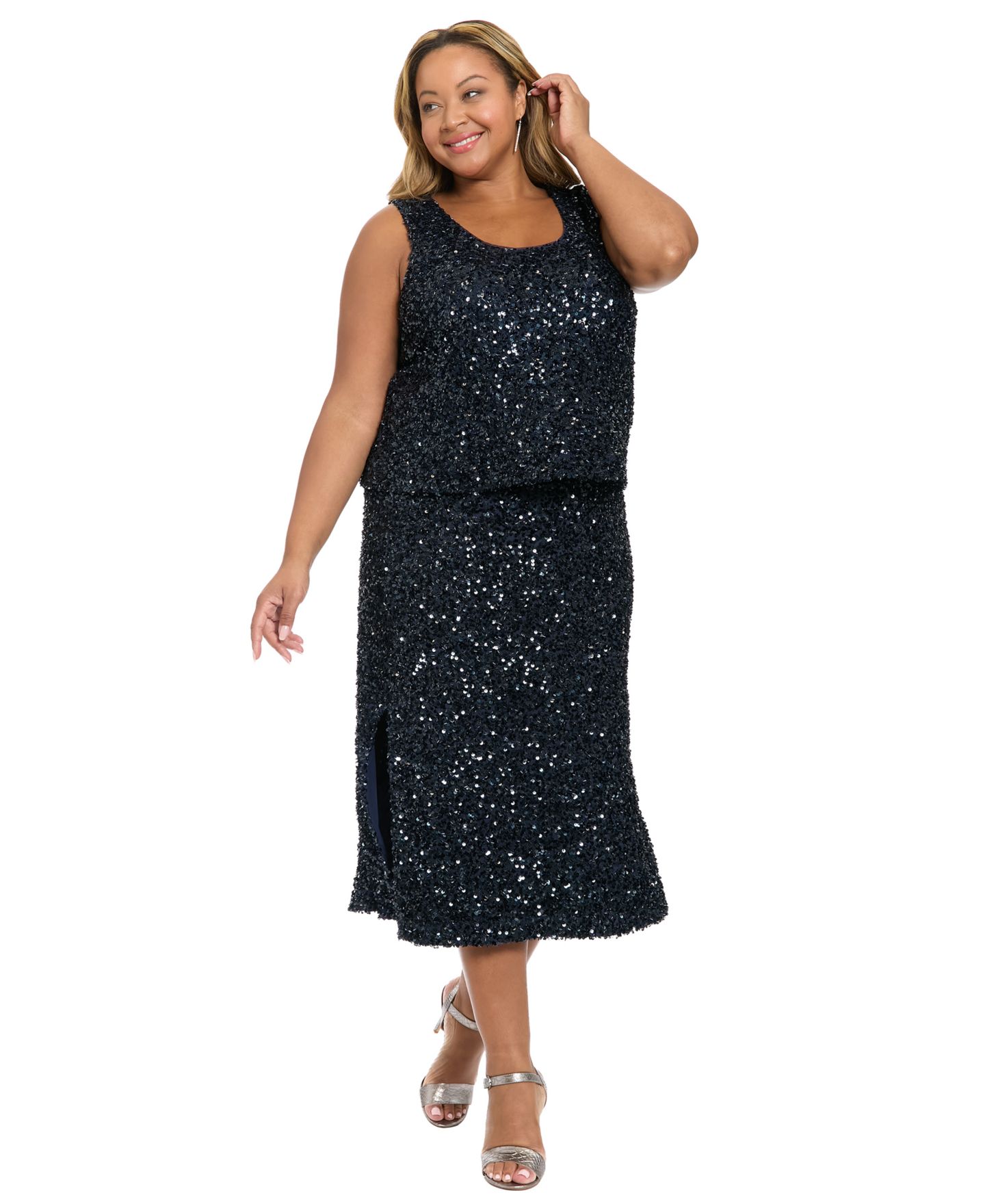 Женский топ Muse Plus Size Sleeveless Scoop Neck Sequin, цвет: Тёмно-синий — фото 1