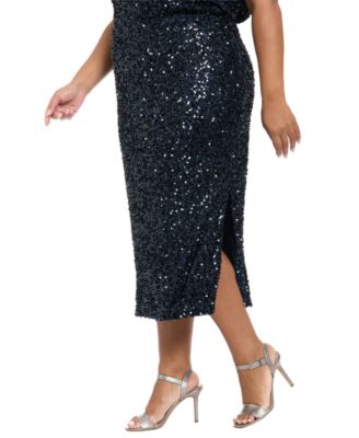 Plus Size Side Slit Sequin Detail Midi Skirt