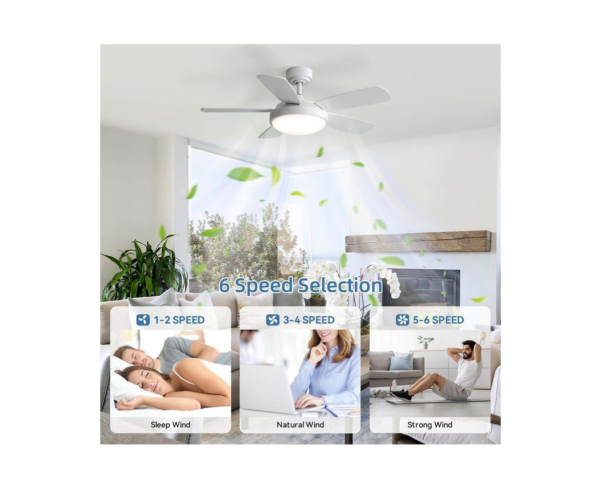 Sofucor 42-inch Modern White 5-Blade Ceiling Fan with Light and Remote Control