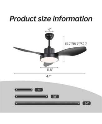 47-inch Modern Black 3 Blades Ceiling Fan with Six-Speed Remote Control and Timing Function and Light Kit