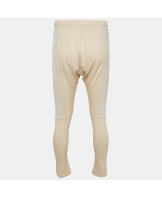 Men's Cream Cotton Paneled Knit Jogger Pants