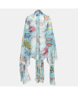 Women's Black And Beige Dice Key Printed Silk Short Sleeve Top