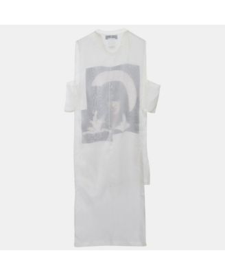 Women's Off White Printed Silk High Low Hem Pullover